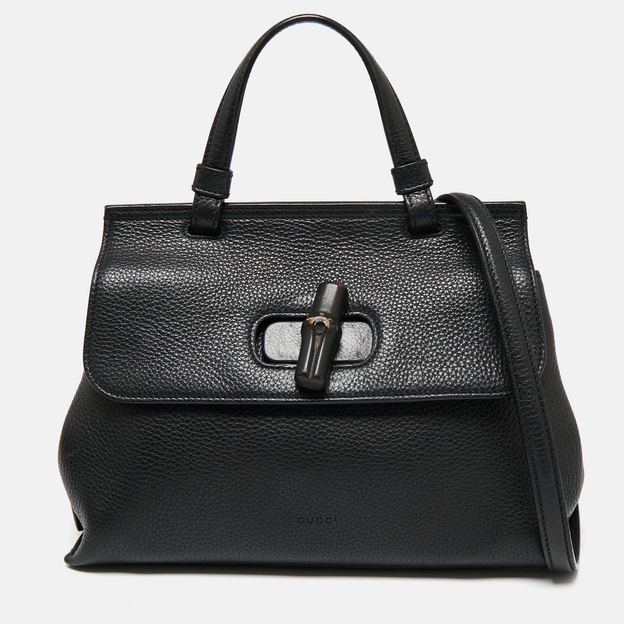 Gucci Black Leather Small Bamboo Daily Top Handle Bag 9