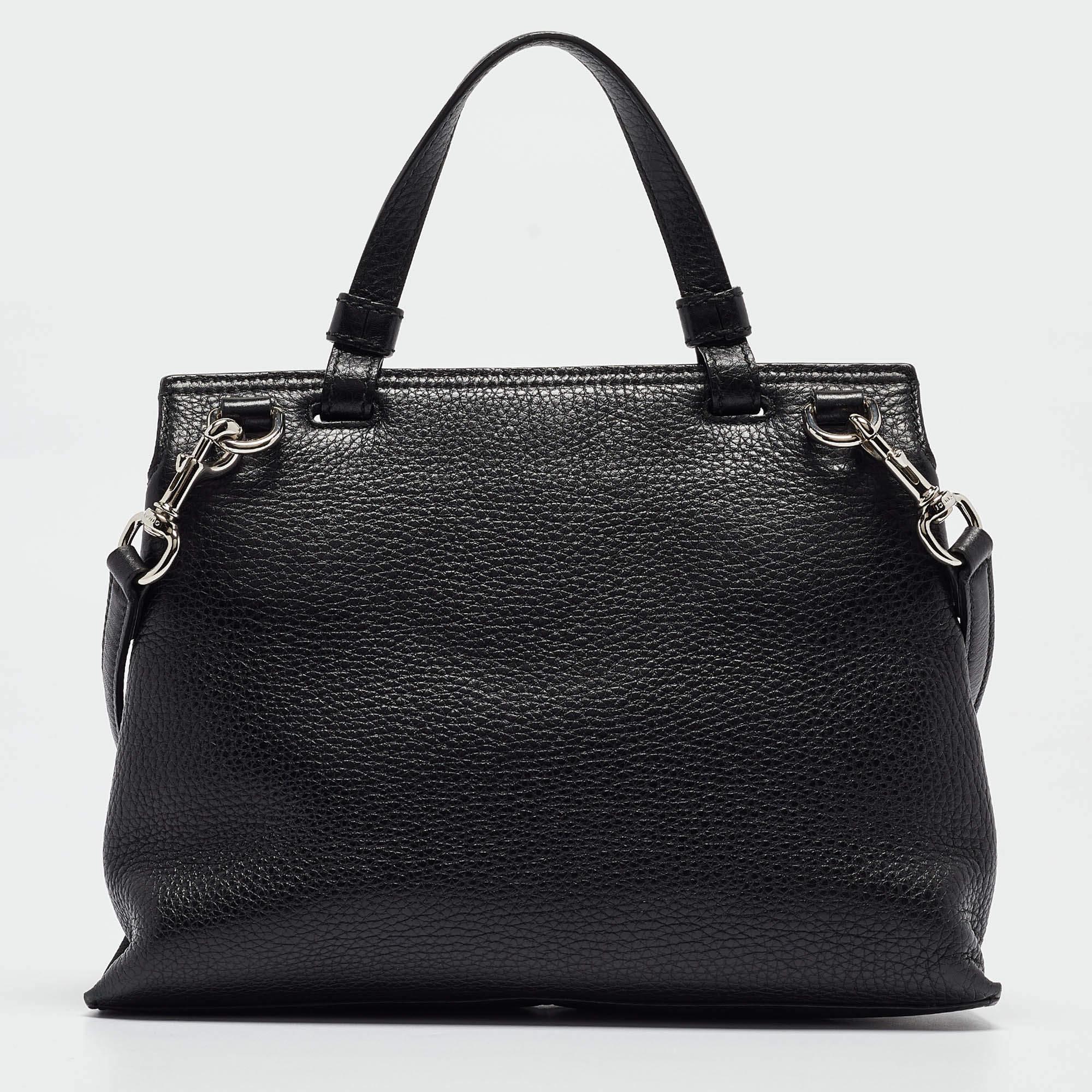 Women's Gucci Black Leather Small Bamboo Daily Top Handle Bag