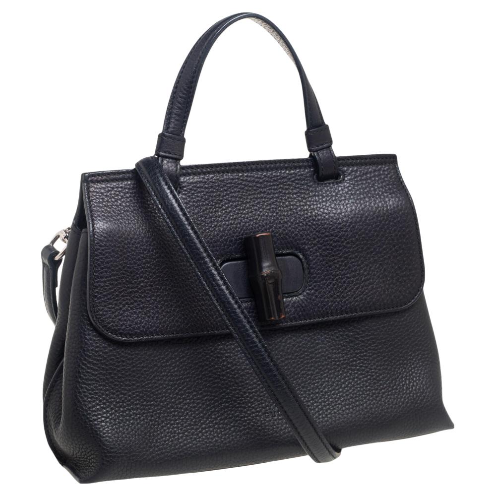 Women's Gucci Black Leather Small Bamboo Daily Top Handle Bag
