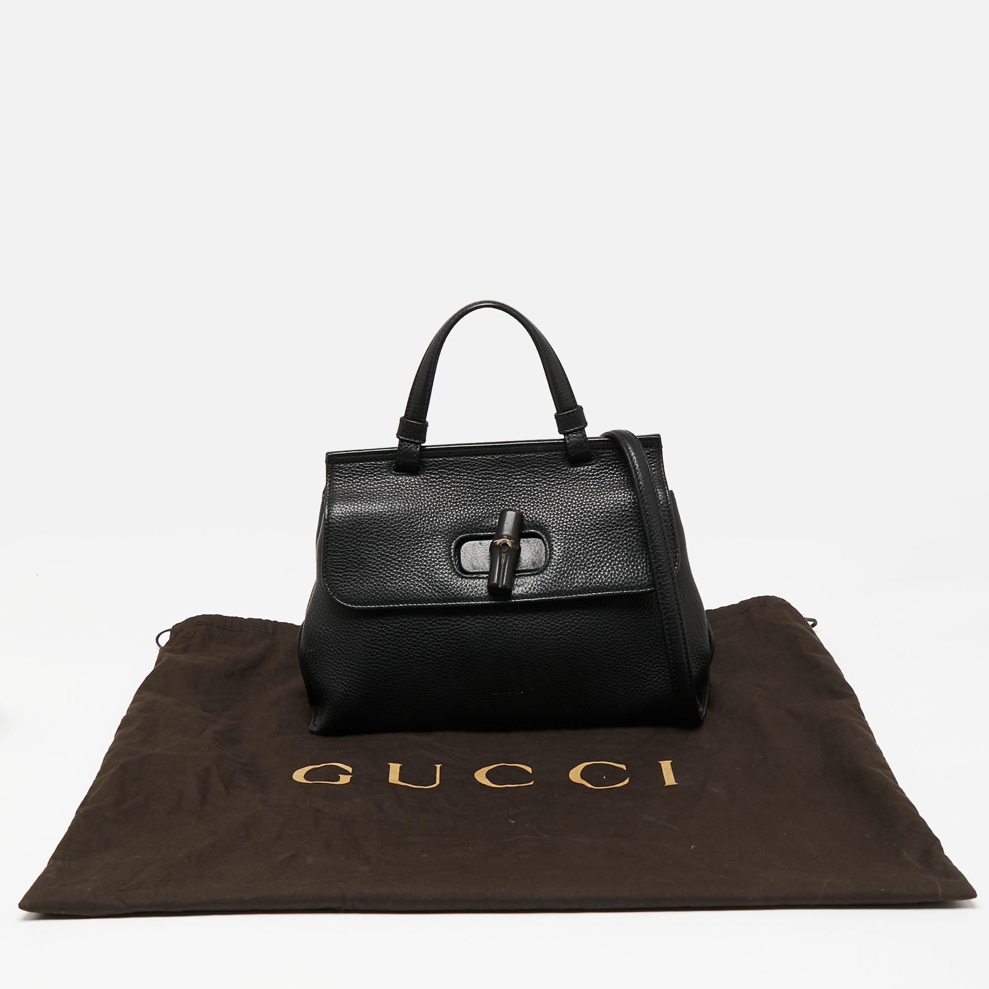 Women's Gucci Black Leather Small Bamboo Daily Top Handle Bag