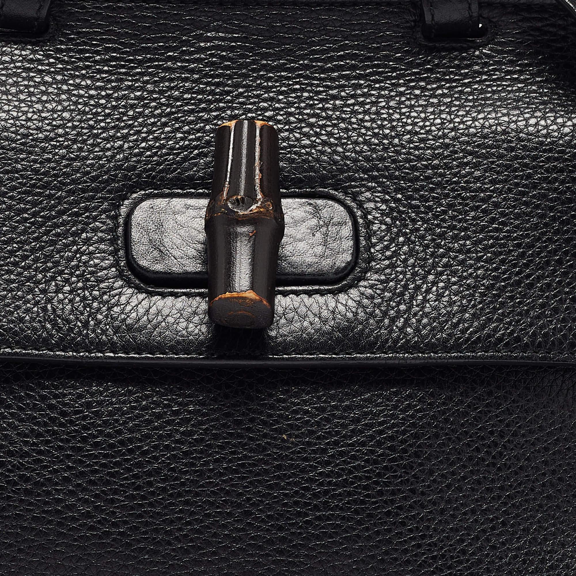Gucci Black Leather Small Bamboo Daily Top Handle Bag 1