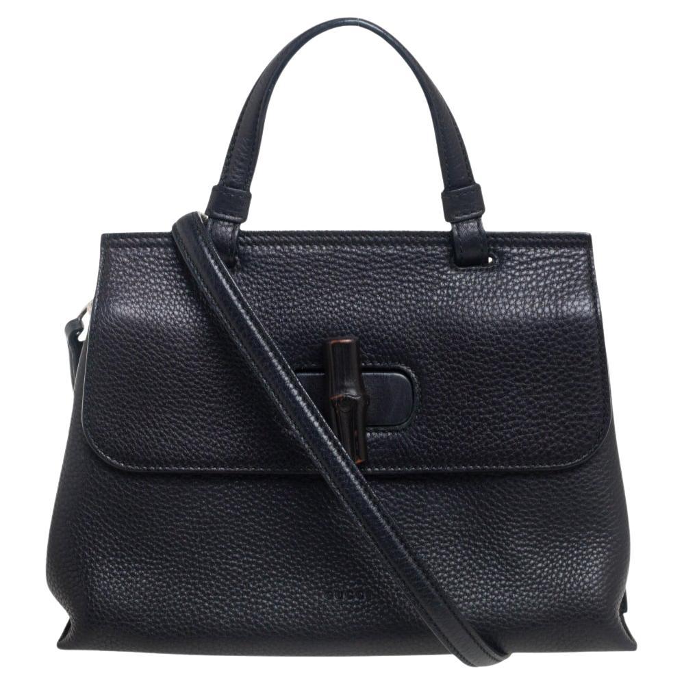 Gucci Black Leather Small Bamboo Daily Top Handle Bag