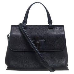 Gucci Black Leather Small Bamboo Daily Top Handle Bag