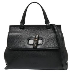 Gucci Black Leather Small Bamboo Daily Top Handle Bag