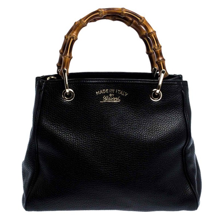 Gucci Black Leather Small Bamboo Shopper Tote For Sale at 1stDibs