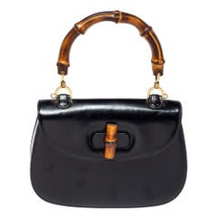 Gucci Black Leather Small Bamboo Top Handle Bag