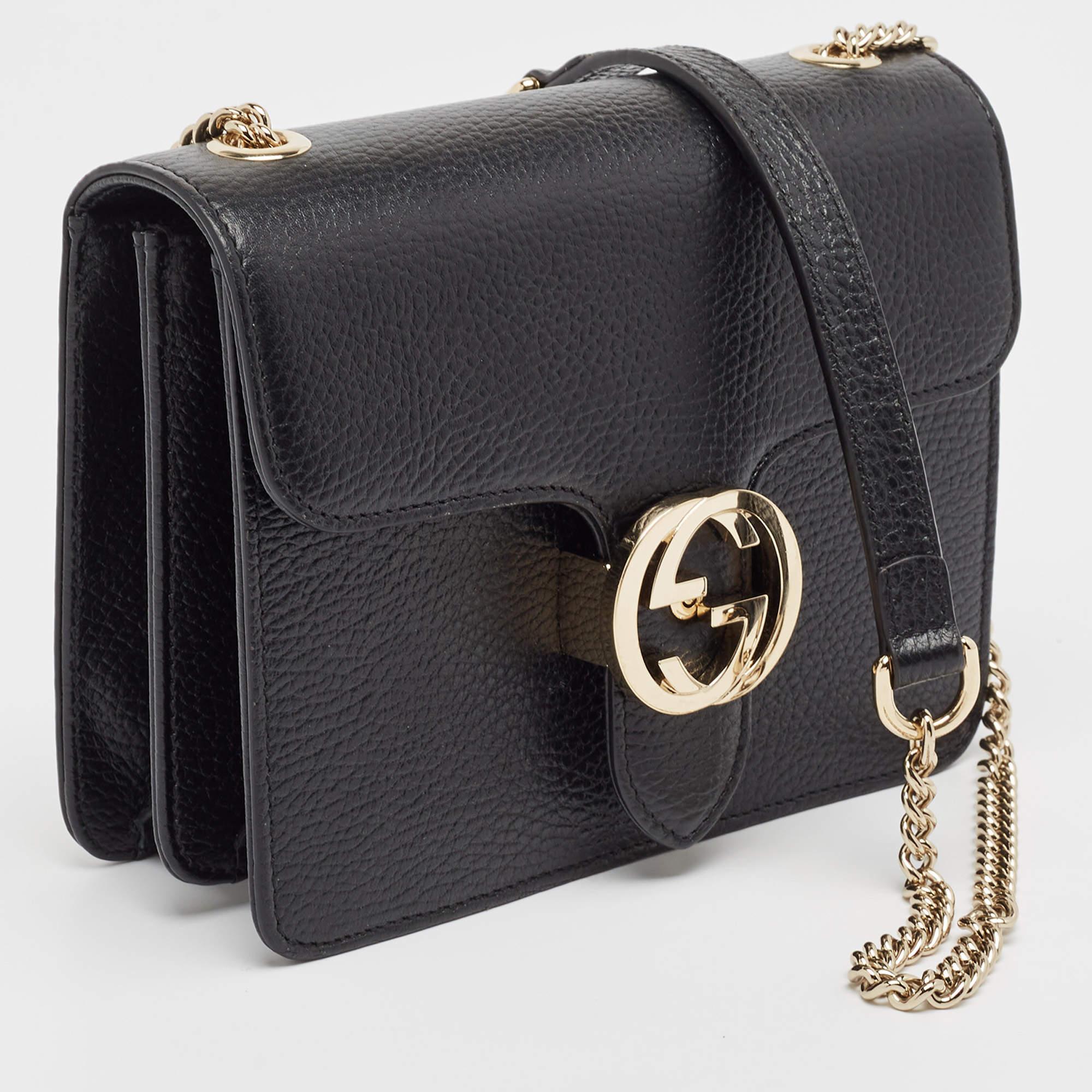 Gucci Black Leather Small Dollar Interlocking G Shoulder Bag In Good Condition In Dubai, Al Qouz 2