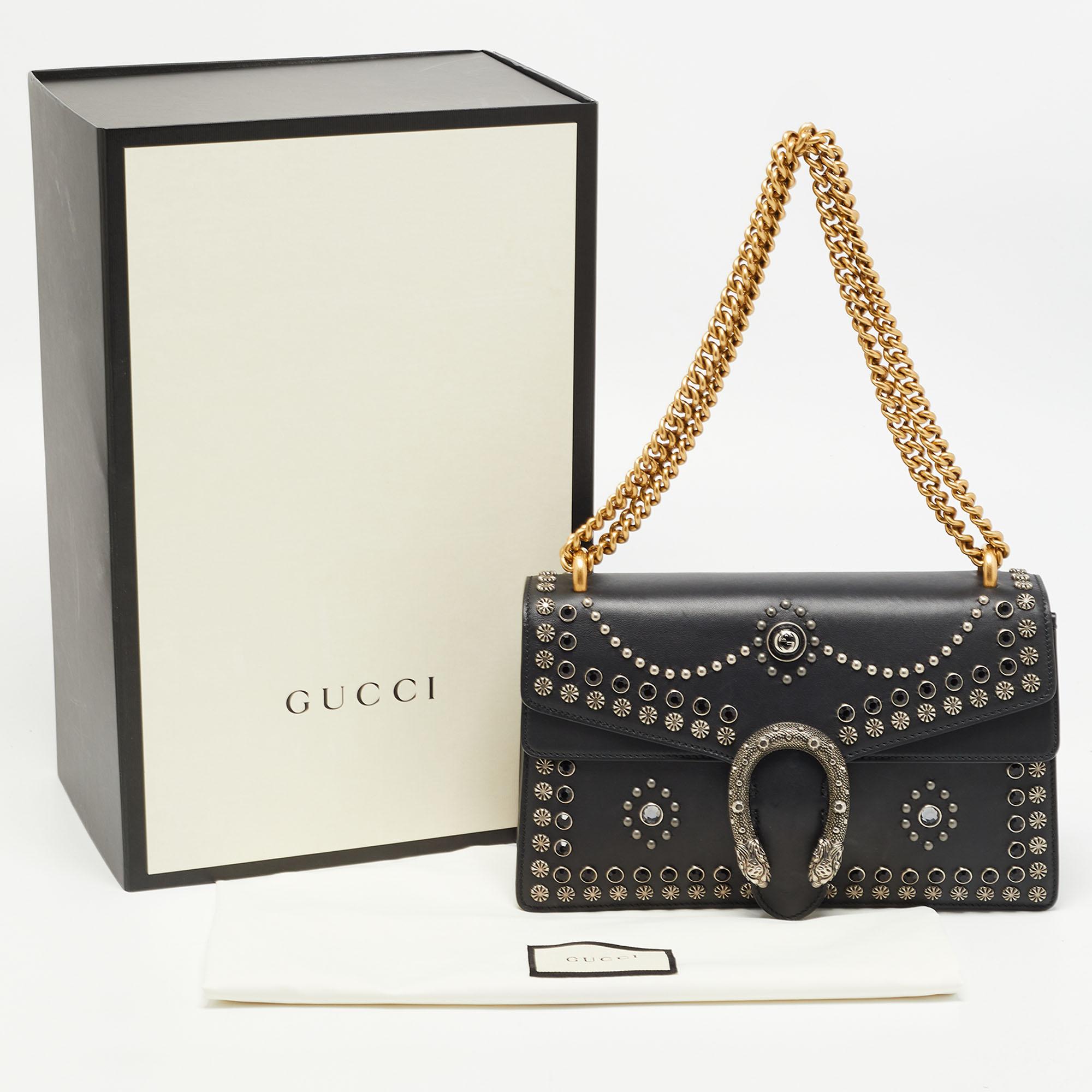 Gucci Black Leather Small Embellished Dionysus Shoulder Bag 6