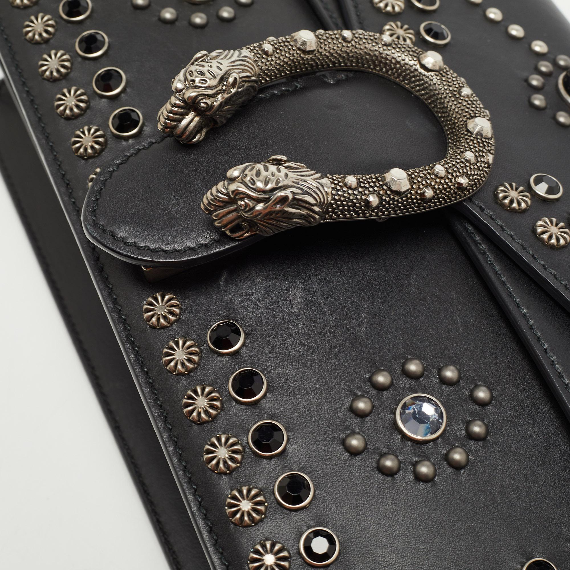Gucci Black Leather Small Embellished Dionysus Shoulder Bag 10