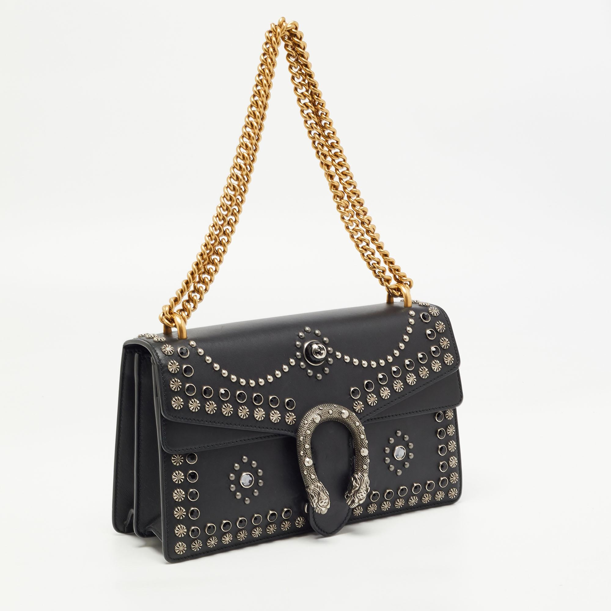 Women's Gucci Black Leather Small Embellished Dionysus Shoulder Bag