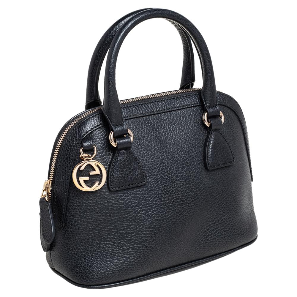 Women's Gucci Black Leather Small GG Charm Dome Satchel