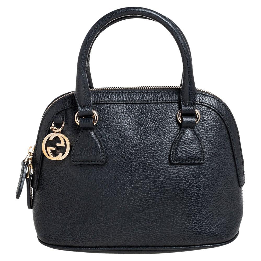 Gucci Black Leather Small GG Charm Dome Satchel