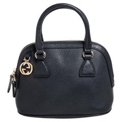 Gucci Black Leather Small GG Charm Dome Satchel