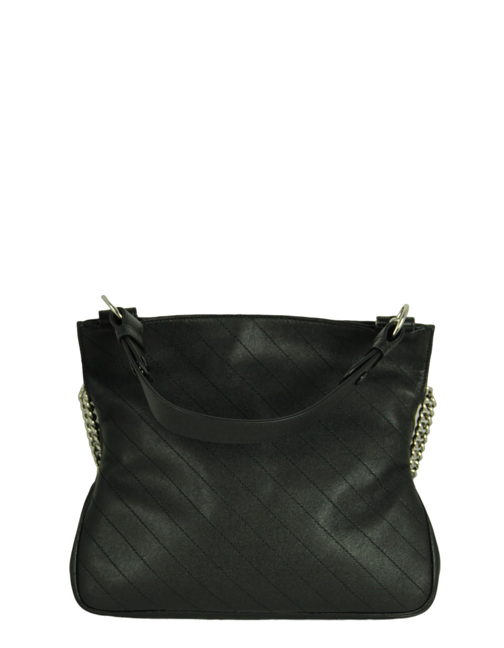 Gucci Black Leather Small GG Logo Blondie Shoulder Bag In Excellent Condition For Sale In New York, NY