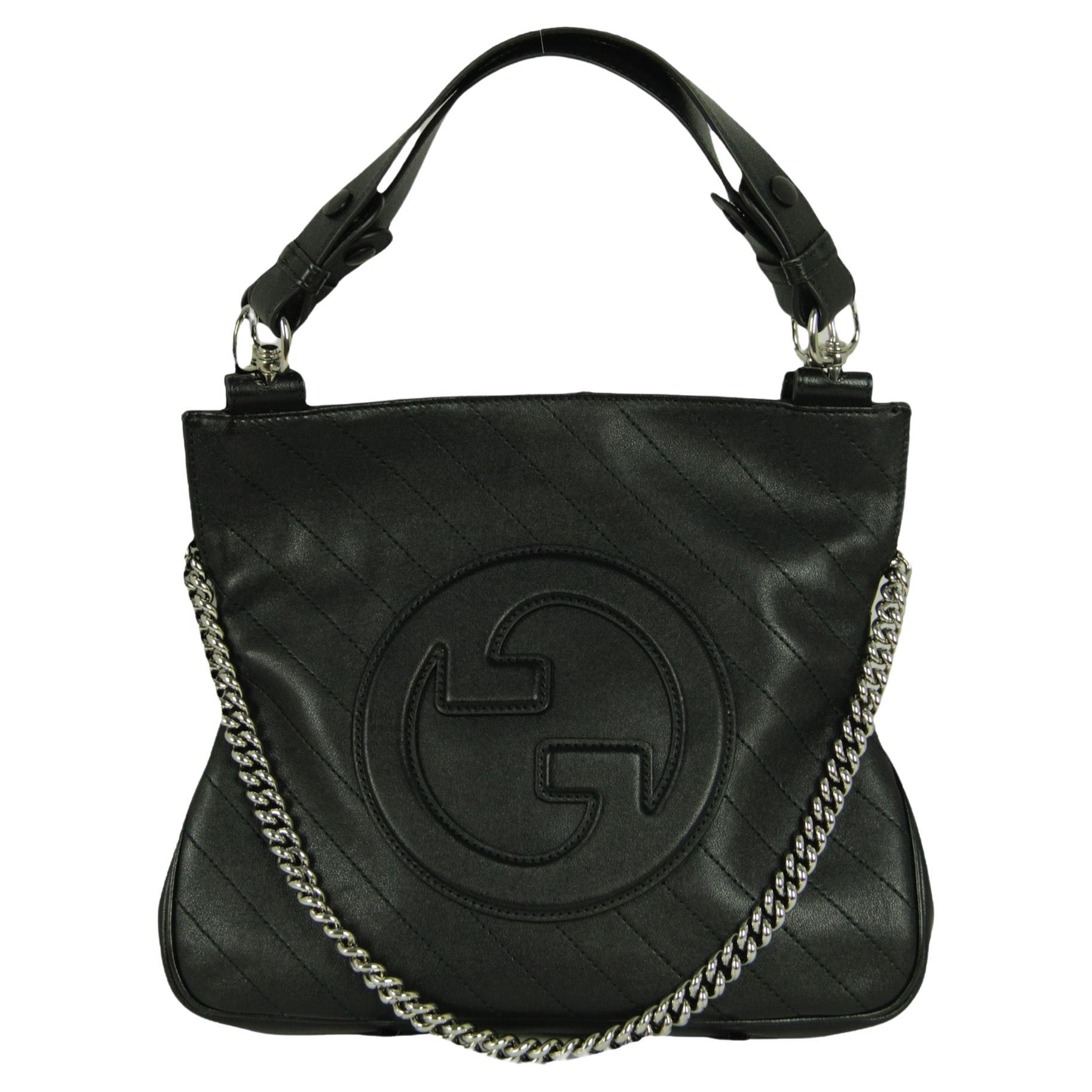 Gucci Black Leather Small GG Logo Blondie Shoulder Bag For Sale