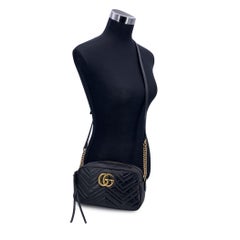 Gucci Black Leather Small GG Marmont Matelassè Camera Shoulder Bag
