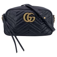 Gucci Black Leather Small GG Marmont Matelassè Camera Shoulder Bag