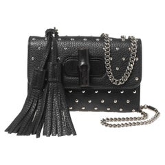Gucci Black Leather Small Miss Bamboo Studded Shoulder Bag