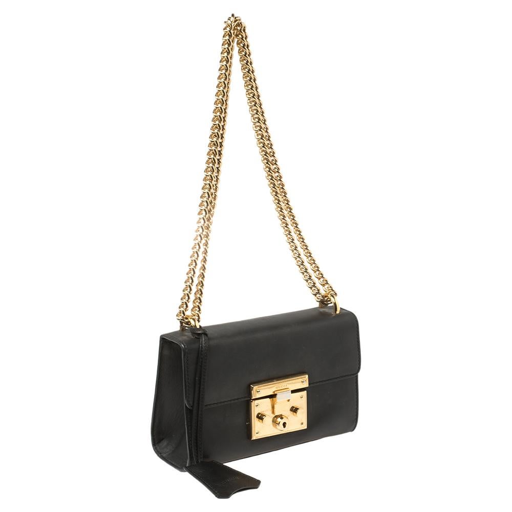 Women's Gucci Black Leather Small Padlock Shoulder Bag