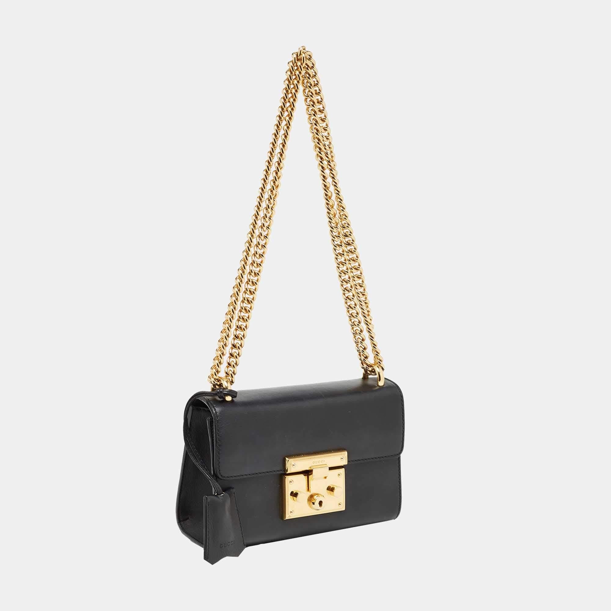 Women's Gucci Black Leather Small Padlock Shoulder Bag