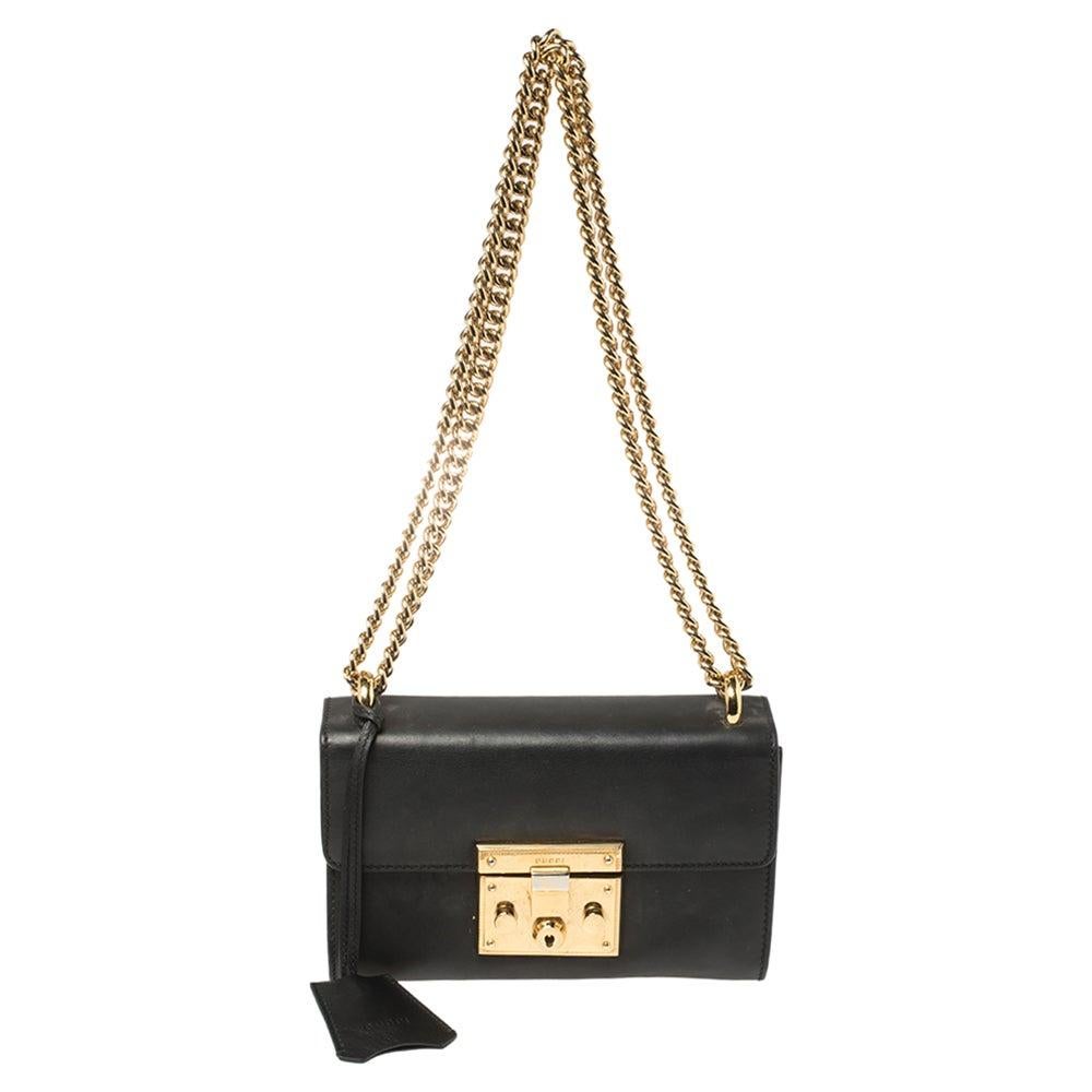 Gucci Black Leather Small Padlock Shoulder Bag