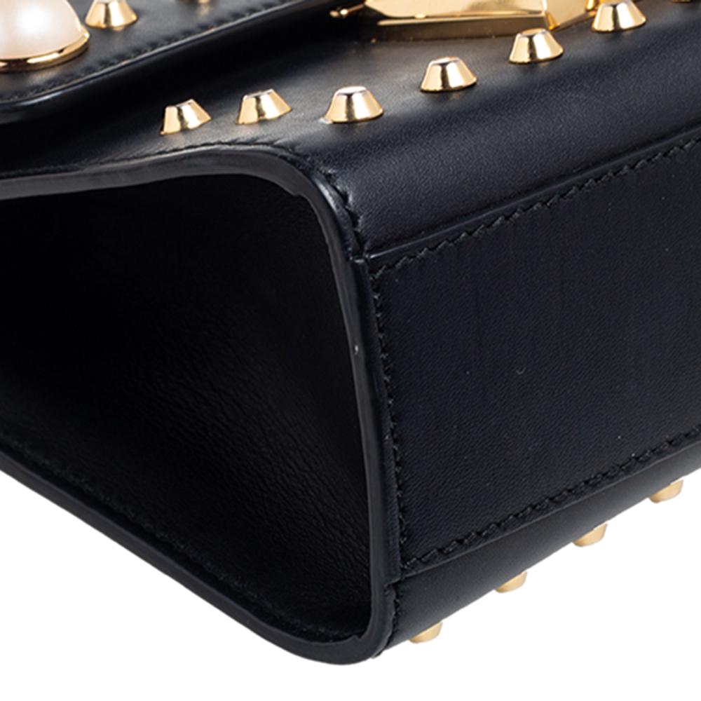 Gucci Black Leather Small Pearl Studded Padlock Shoulder Bag 2