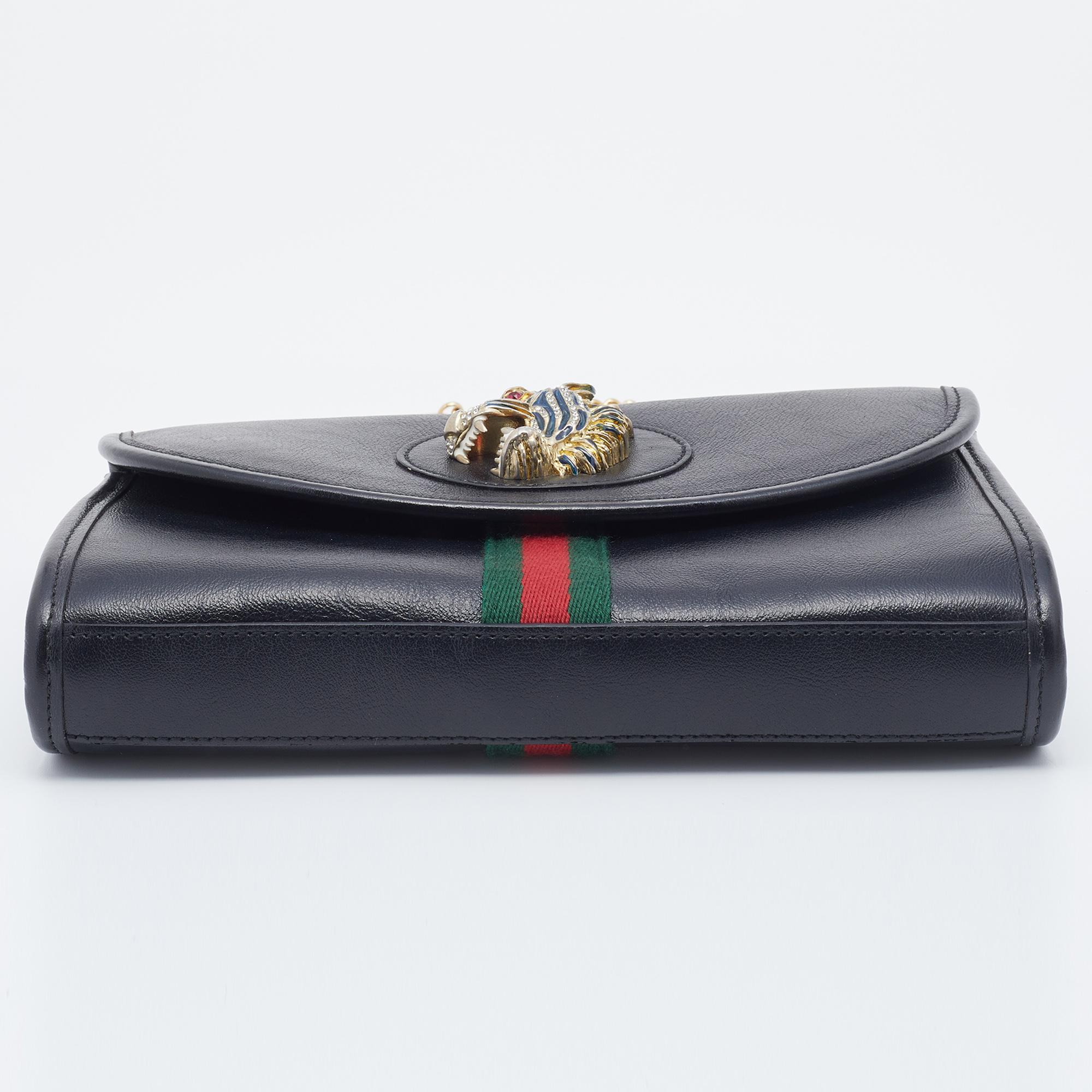 Gucci Black Leather Small Rajah Shoulder Bag In Good Condition In Dubai, Al Qouz 2