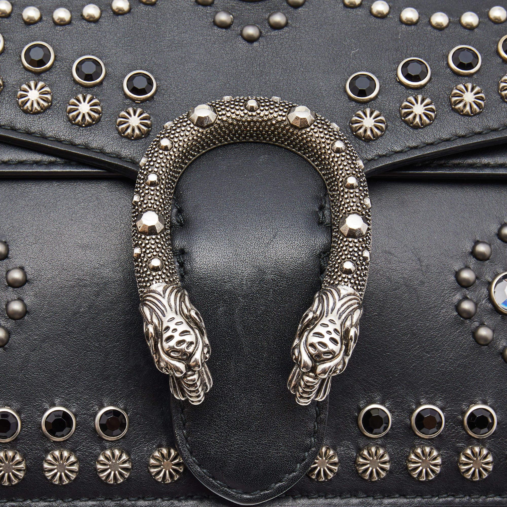 Gucci Black Leather Small Strass Studded Dionysus Shoulder Bag 11