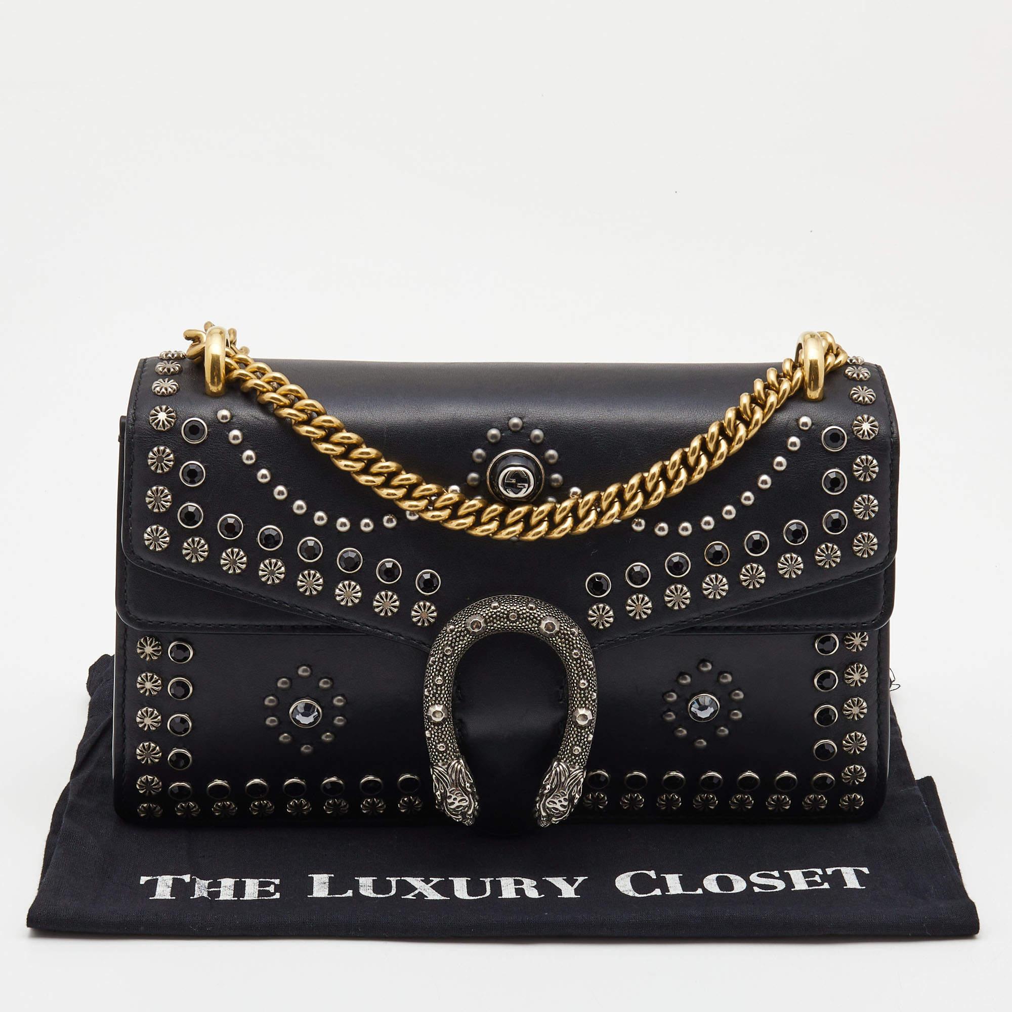 Gucci Black Leather Small Strass Studded Dionysus Shoulder Bag 14