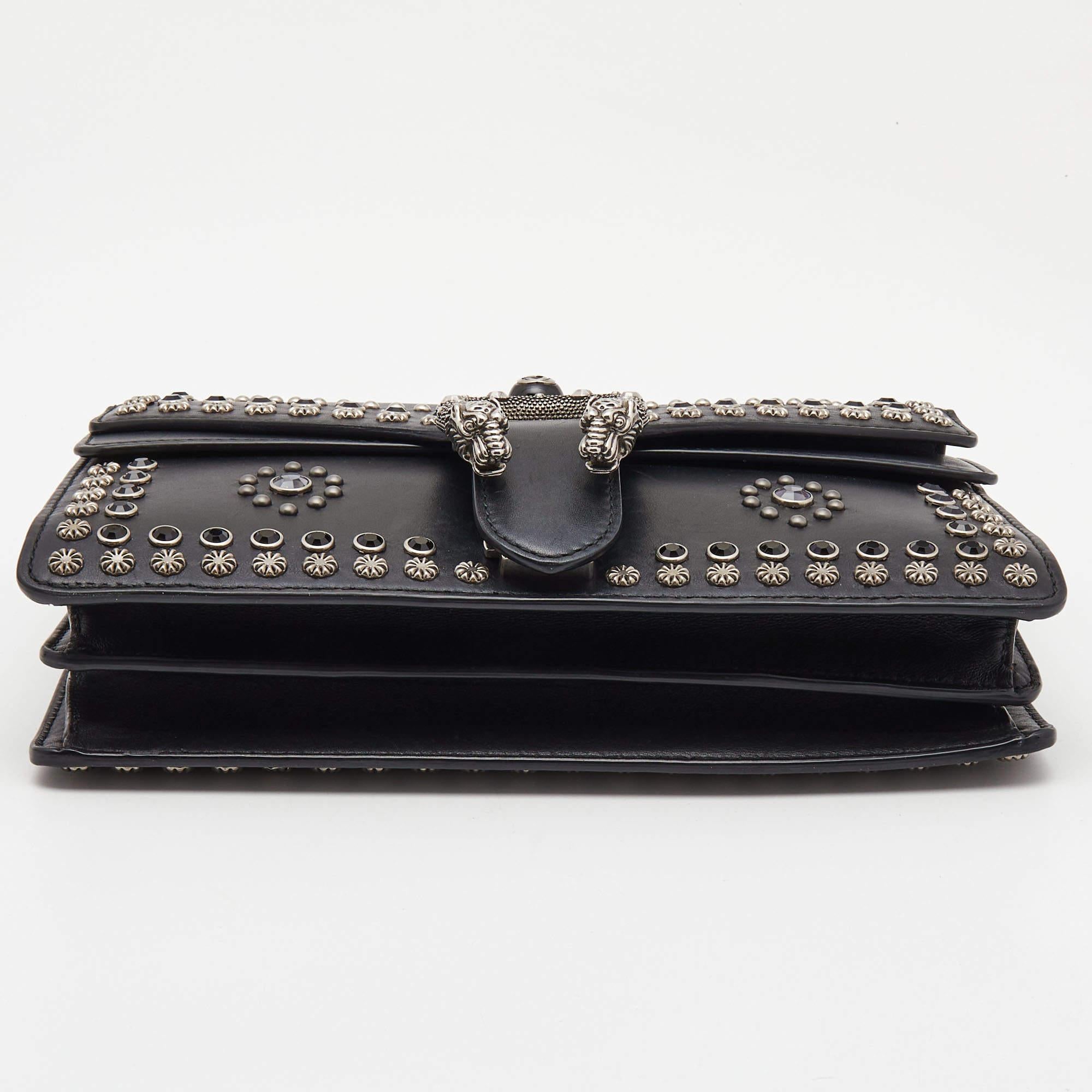 Gucci Black Leather Small Strass Studded Dionysus Shoulder Bag In Good Condition In Dubai, Al Qouz 2