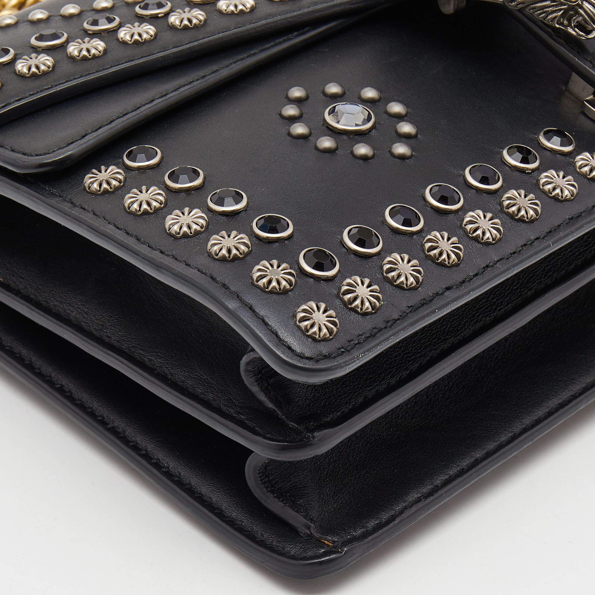 Gucci Black Leather Small Strass Studded Dionysus Shoulder Bag 3