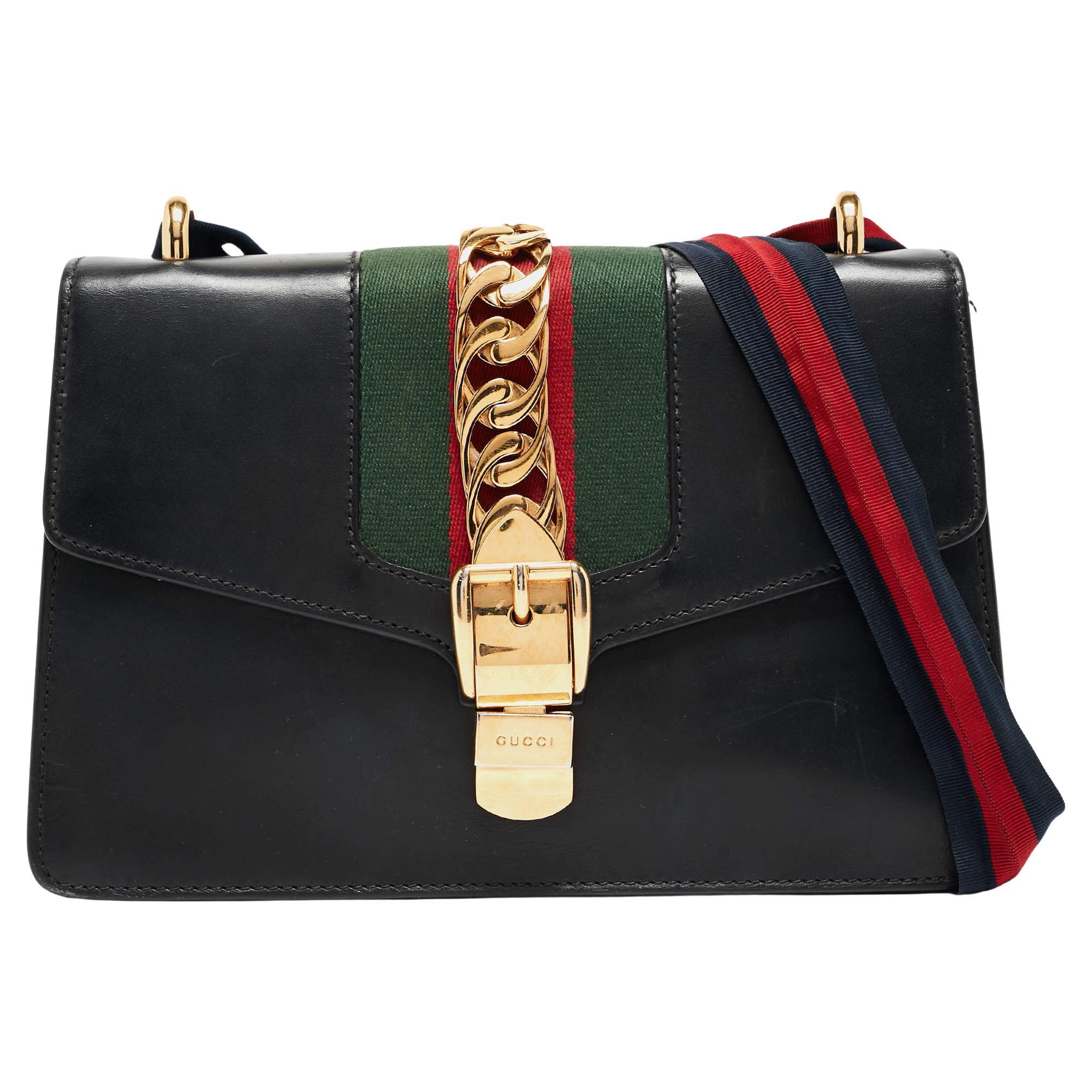 Gucci Black Leather Small Sylvie Shoulder Bag