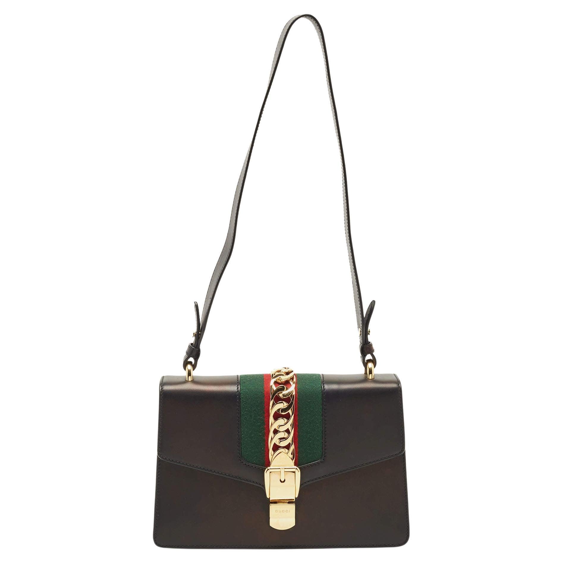Gucci Black Leather Small Sylvie Web Shoulder Bag