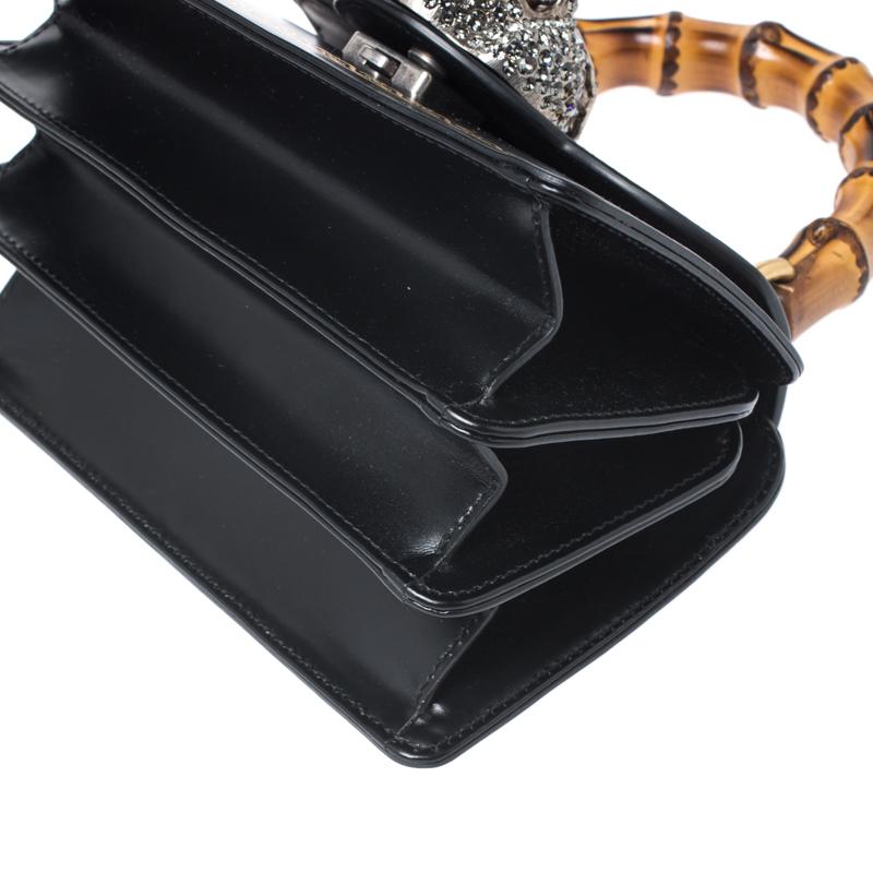 Gucci Black Leather Small Thiara Bamboo Top Handle Bag 6