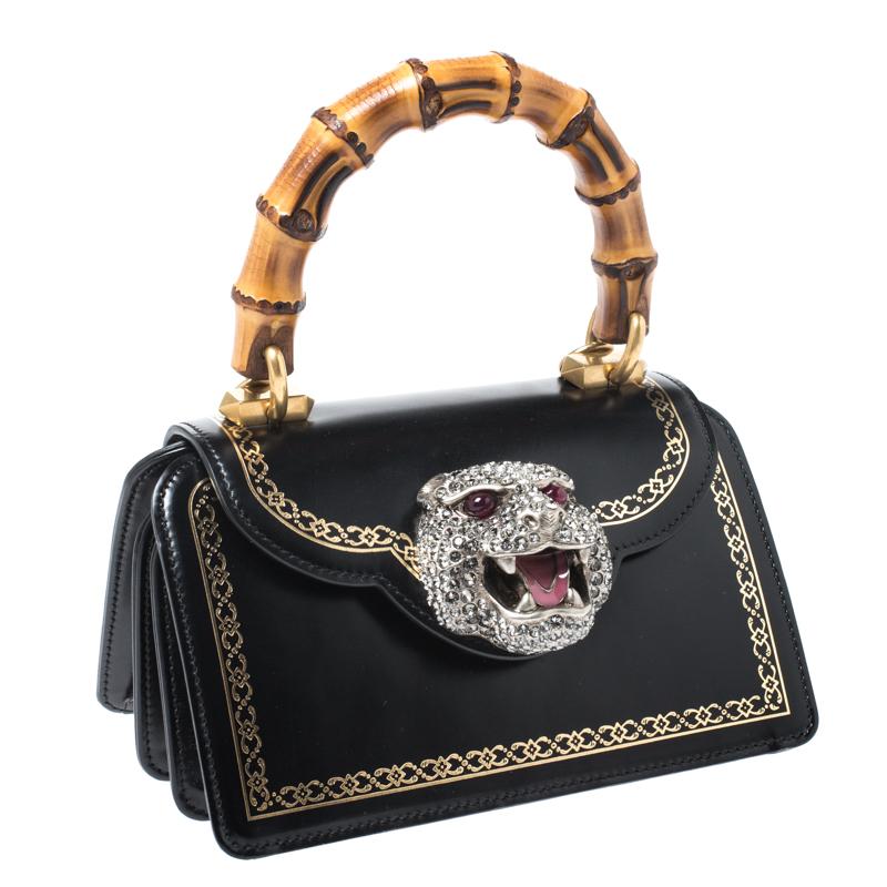 Women's Gucci Black Leather Small Thiara Bamboo Top Handle Bag