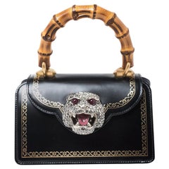 Gucci Black Leather Small Thiara Bamboo Top Handle Bag