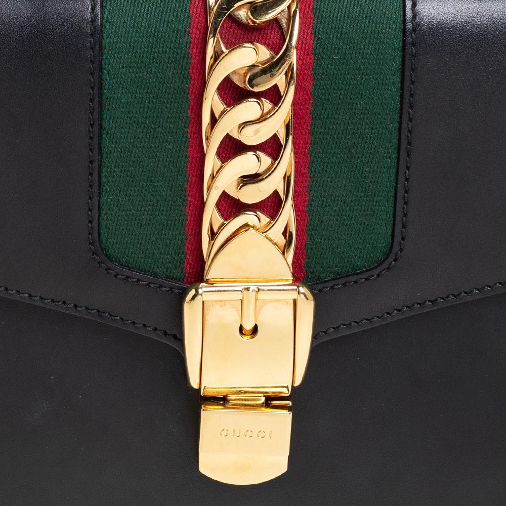 Gucci Black Leather Small Web Chain Sylvie Shoulder Bag 7