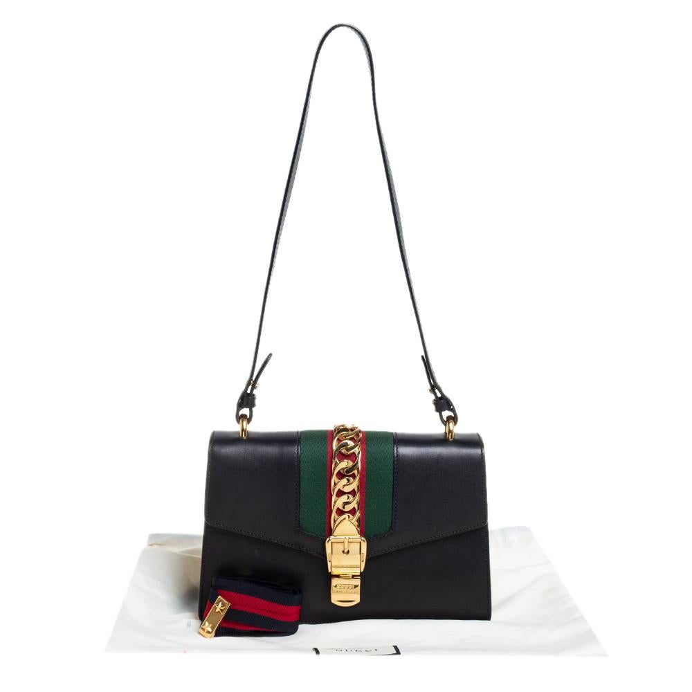 Gucci Black Leather Small Web Chain Sylvie Shoulder Bag 10