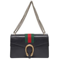 Gucci Black Leather Small Web Dionysus Shoulder Bag
