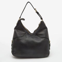 Gucci Black Leather Small Web Horsebit Heritage Hobo