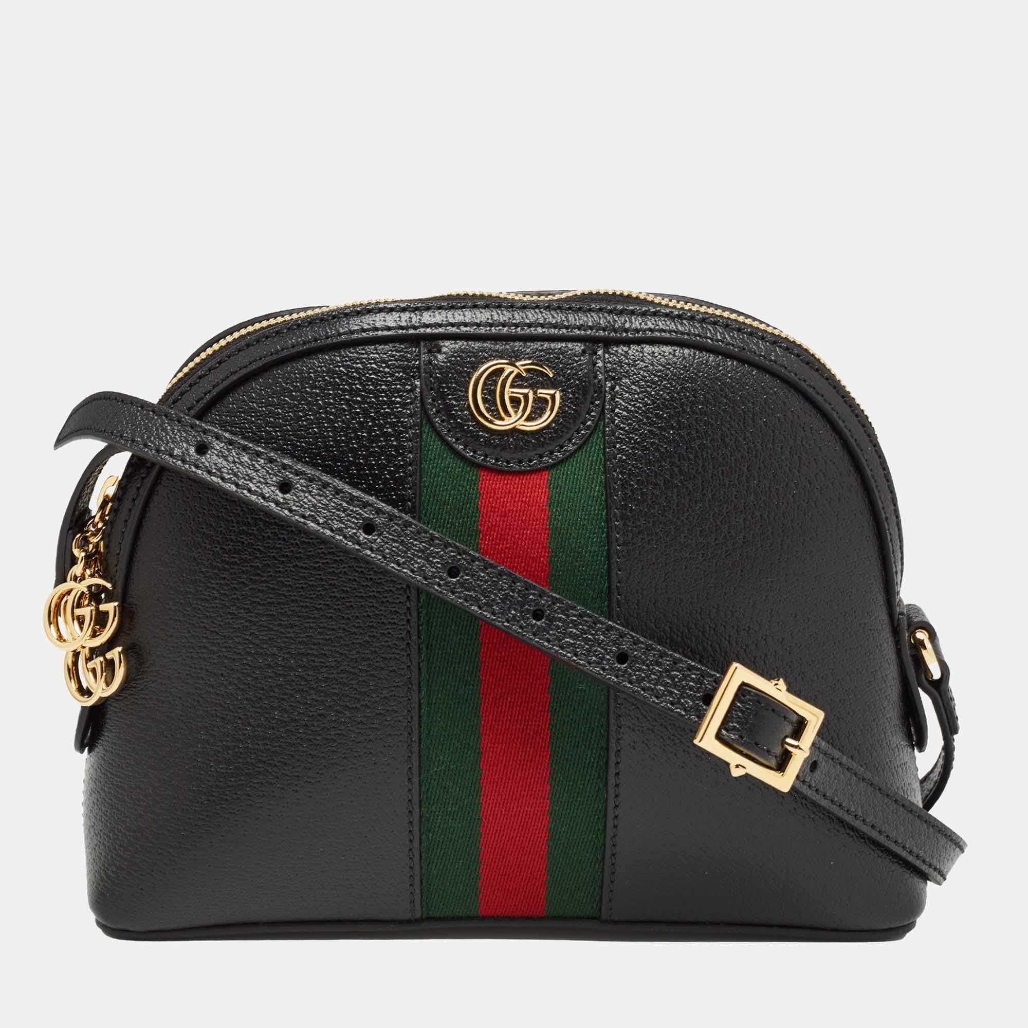 Gucci Black Leather Small Web Ophidia GG Shoulder Bag