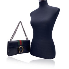 Gucci Black Leather Small Web Stripes Dionysus Shoulder Bag