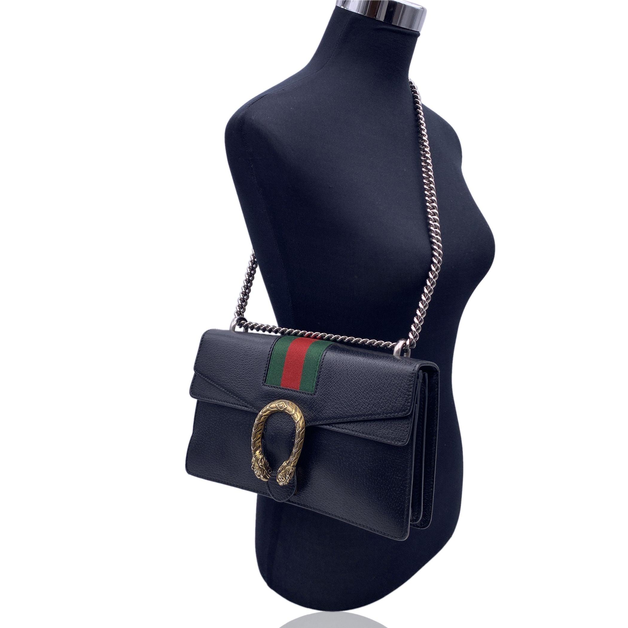 Gucci Black Leather Small Web Stripes Dionysus Shoulder Bag In Excellent Condition In Rome, Rome