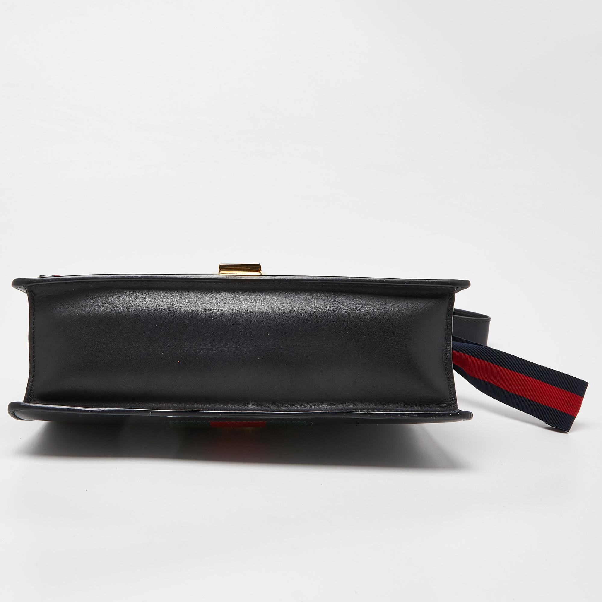 Gucci Black Leather Small Web Sylvie Shoulder Bag For Sale 6