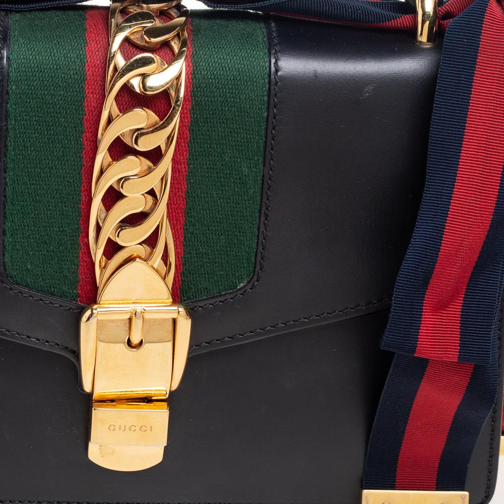 Gucci Black Leather Small Web Sylvie Shoulder Bag 8