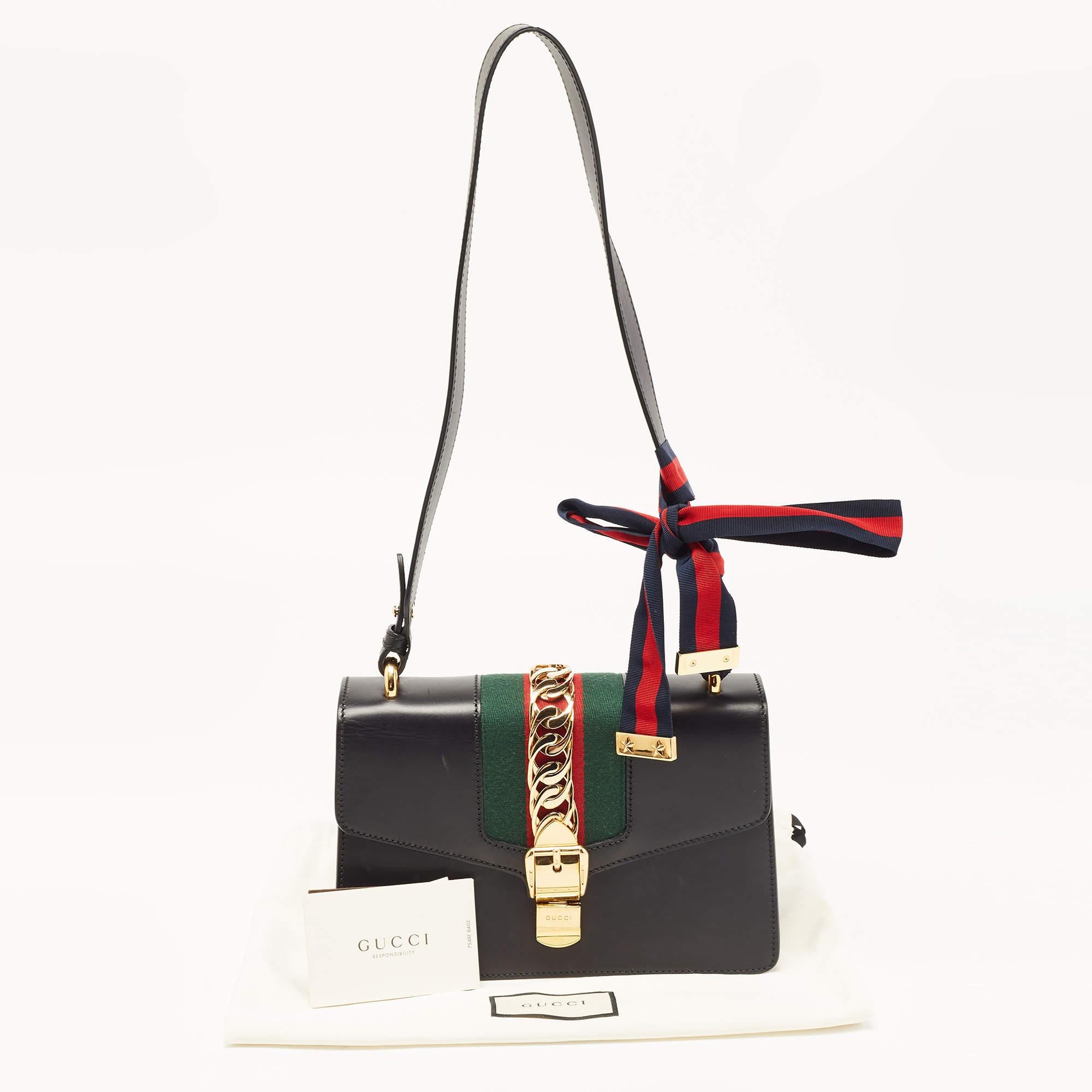 Gucci Black Leather Small Web Sylvie Shoulder Bag 14
