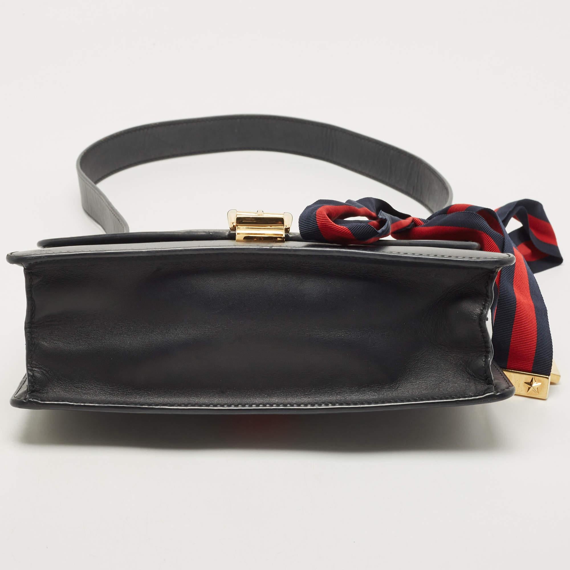 Women's Gucci Black Leather Small Web Sylvie Shoulder Bag For Sale