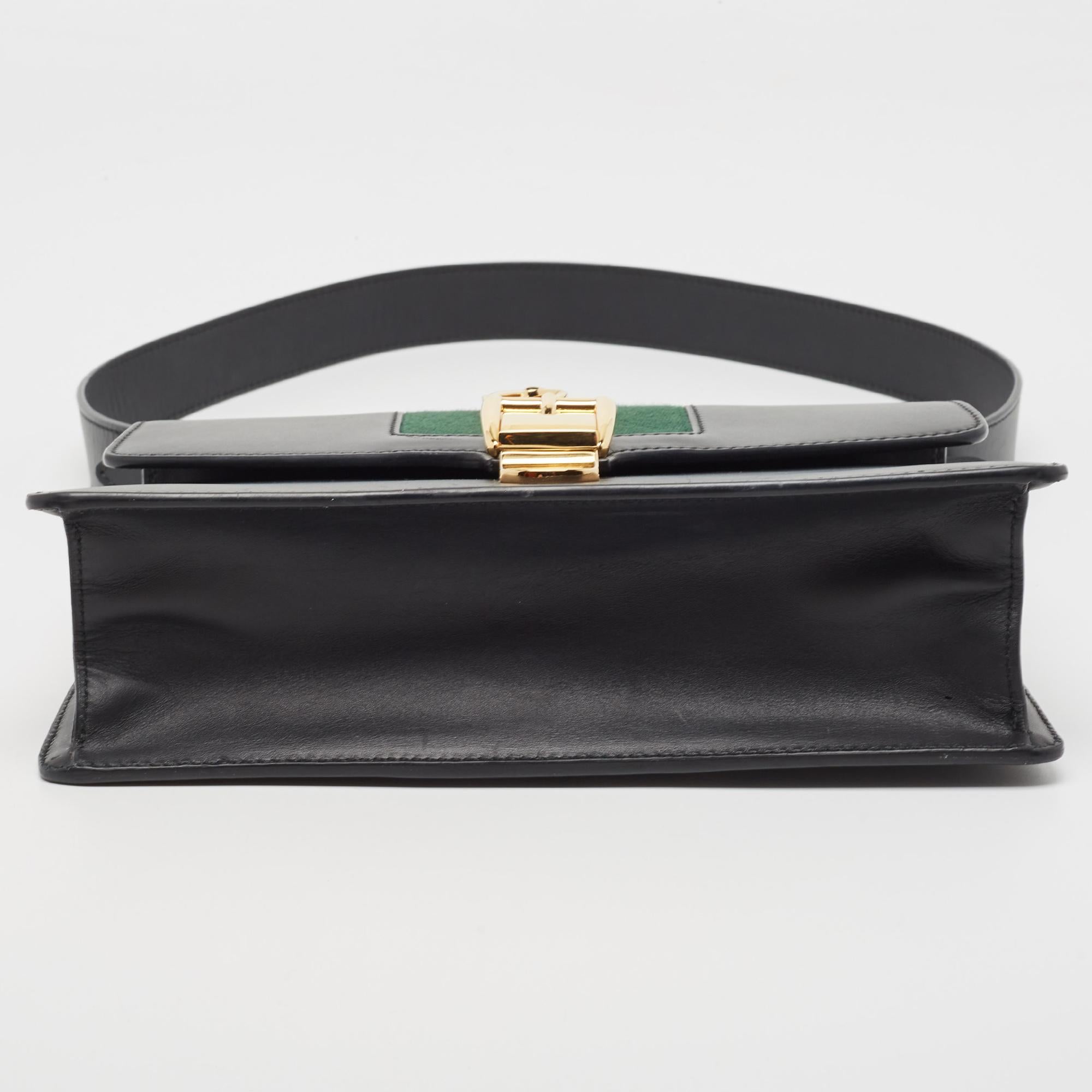 Women's Gucci Black Leather Small Web Sylvie Shoulder Bag For Sale