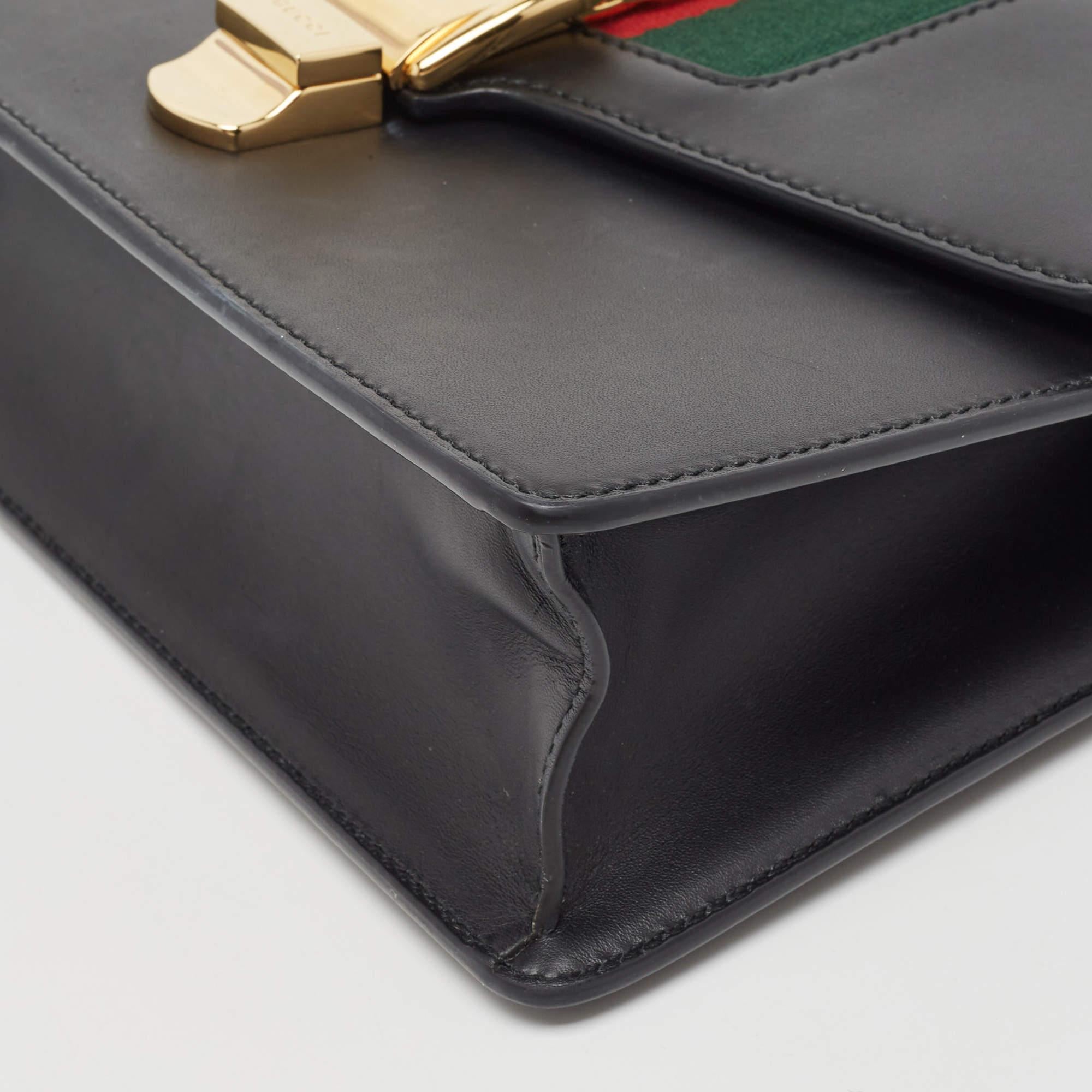 Women's Gucci Black Leather Small Web Sylvie Shoulder Bag