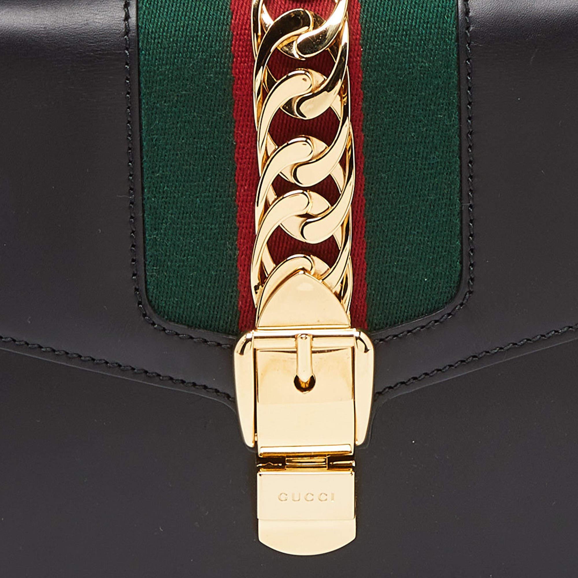 Gucci Black Leather Small Web Sylvie Shoulder Bag 2